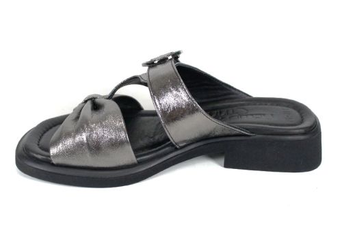 Papuci damă Luna Vela din piele naturală culoare platină