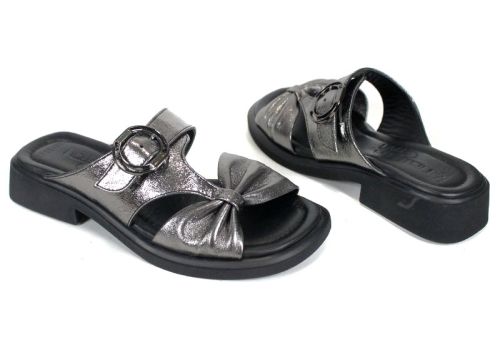 Papuci damă Luna Vela din piele naturală culoare platină