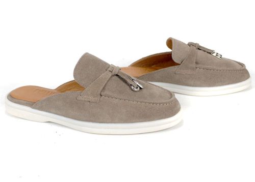 Дамски велурени мокасини Duna Beige с отворен гръб