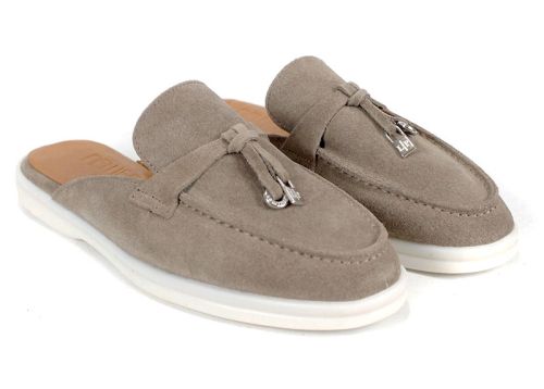 Дамски велурени мокасини Duna Beige с отворен гръб