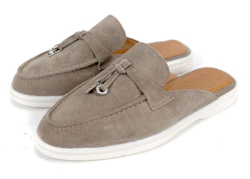 Дамски велурени мокасини Duna Beige с отворен гръб