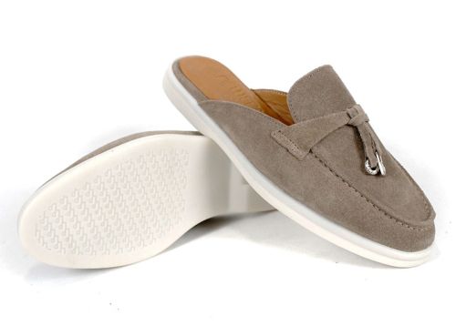 Дамски велурени мокасини Duna Beige с отворен гръб