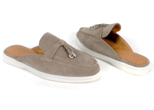 Дамски велурени мокасини Duna Beige с отворен гръб