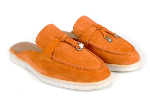 Duna Beige оранжеви дамски мокасини от велур