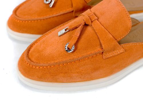 Duna Beige оранжеви дамски мокасини от велур