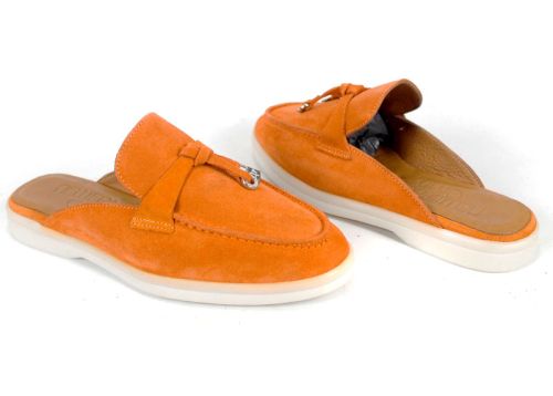 Duna Beige оранжеви дамски мокасини от велур