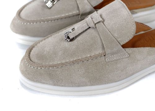 Duna Beige дамски велурени чехли с пискюл и бяло ходило