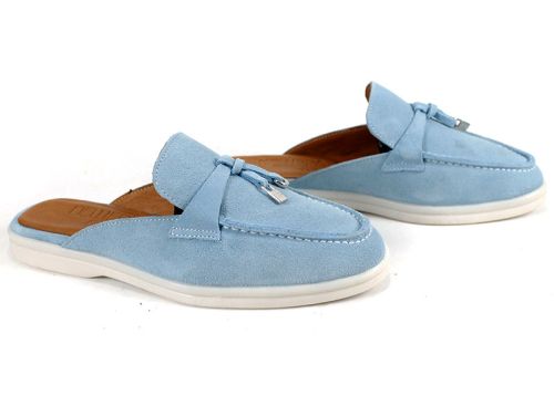 Duna Beige светлосин велурени дамски чехли