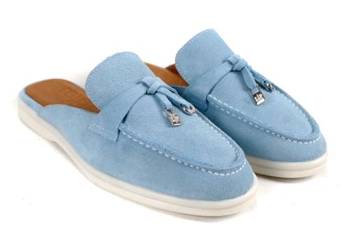 Duna Beige светлосин велурени дамски чехли