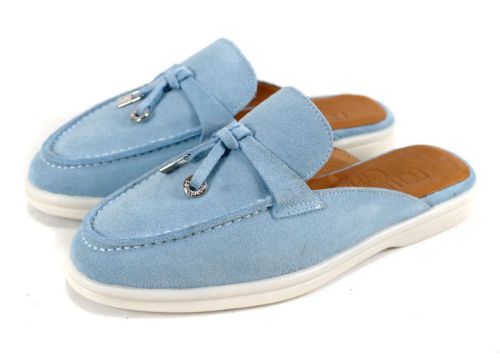 Duna Beige светлосин велурени дамски чехли