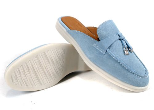 Duna Beige светлосин велурени дамски чехли