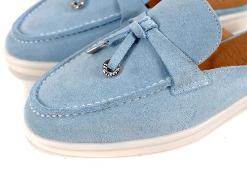 Duna Beige светлосин велурени дамски чехли