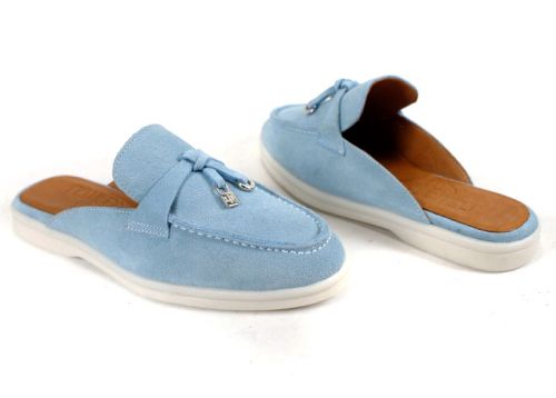 Duna Beige светлосин велурени дамски чехли