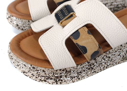 papuci damă Luna Fiera piele bej imprimeu leopard