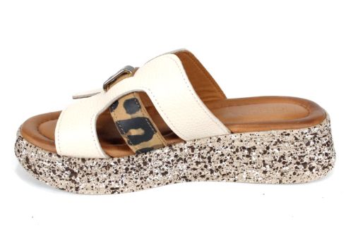 papuci damă Luna Fiera piele bej imprimeu leopard