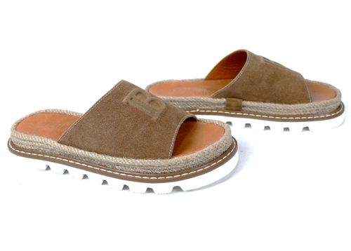 Papuci damă Marea Lino piele velur maro tutun