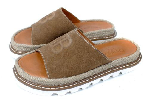 Papuci damă Marea Lino piele velur maro tutun