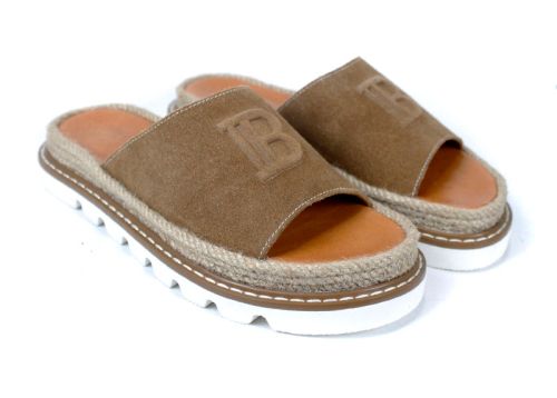 Papuci damă Marea Lino piele velur maro tutun