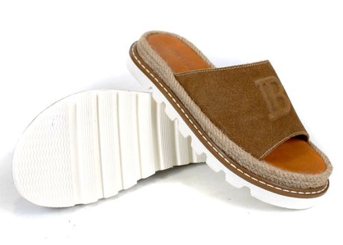 Papuci damă Marea Lino piele velur maro tutun