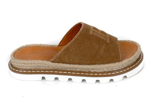 Papuci damă Marea Lino piele velur maro tutun
