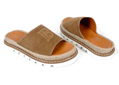 Papuci damă Marea Lino piele velur maro tutun