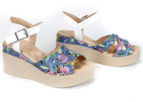 sandale dama Flora Bellezza piele naturală imprimeu floral platformă