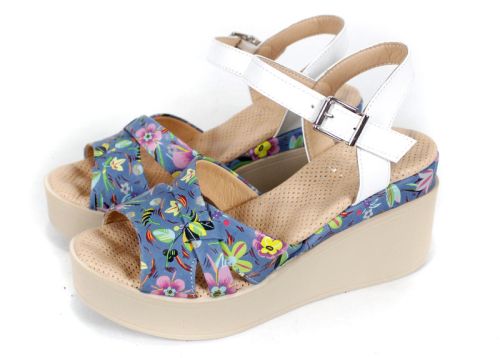 sandale dama Flora Bellezza piele naturală imprimeu floral platformă