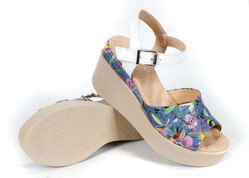 sandale dama Flora Bellezza piele naturală imprimeu floral platformă