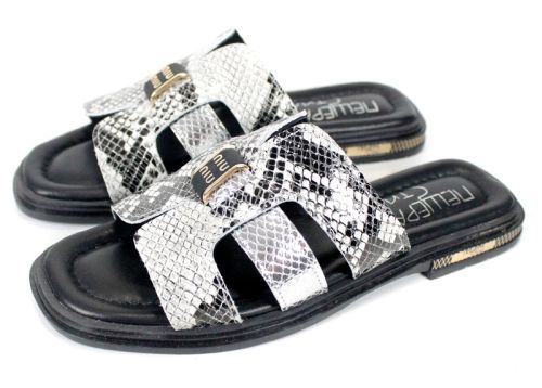 Papuci damă Luna Serpente din piele naturală cu imprimeu șarpe