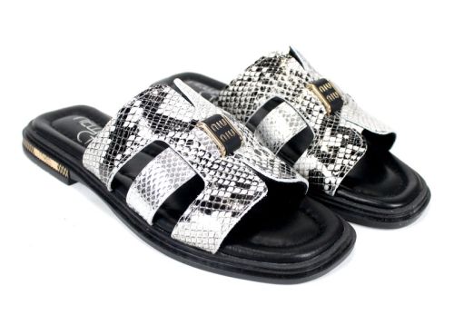 Papuci damă Luna Serpente din piele naturală cu imprimeu șarpe