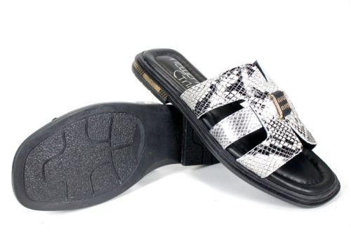 Papuci damă Luna Serpente din piele naturală cu imprimeu șarpe