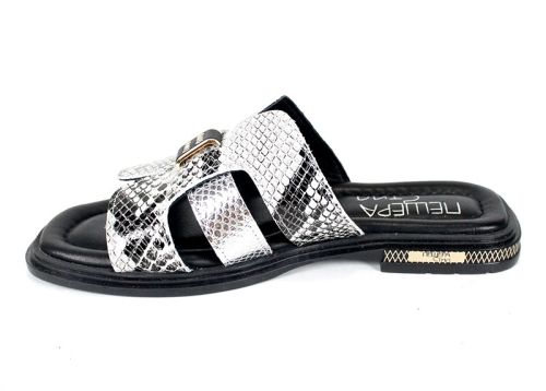 Papuci damă Luna Serpente din piele naturală cu imprimeu șarpe