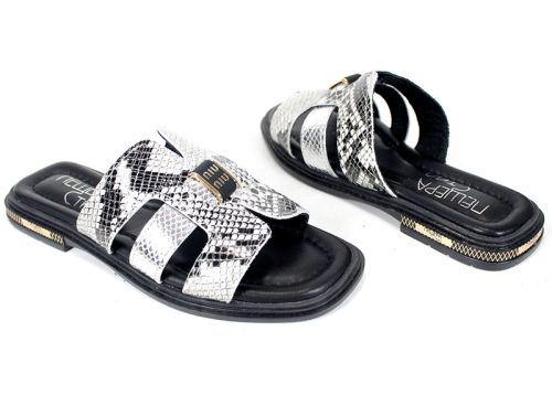 Papuci damă Luna Serpente din piele naturală cu imprimeu șarpe