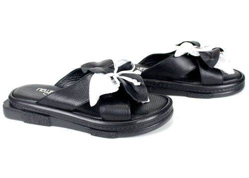 papuci damă piele Dalia Fiore floare mare