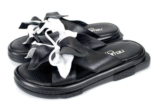 papuci damă piele Dalia Fiore floare mare