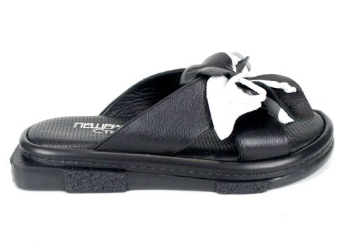 papuci damă piele Dalia Fiore floare mare