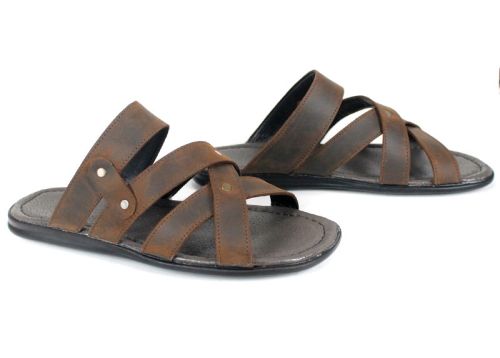 Мъжки чехли от кафява крейзи кожа