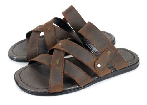 Мъжки чехли от кафява крейзи кожа