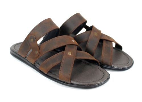 Мъжки чехли от кафява крейзи кожа