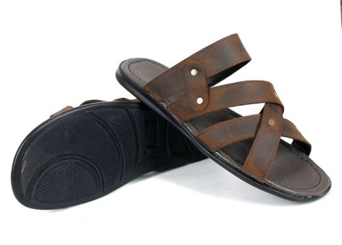 Мъжки чехли от кафява крейзи кожа