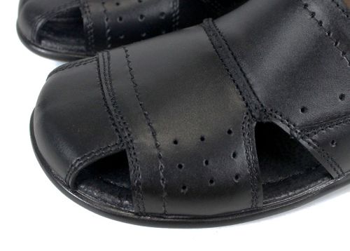 Мъжки чехли Nero Punto от естествена кожа, черен цвят със затворени пръсти