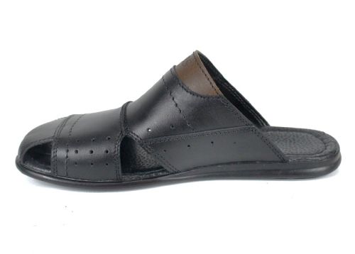 Мъжки чехли Nero Punto от естествена кожа, черен цвят със затворени пръсти