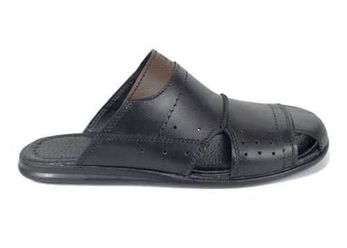 Мъжки чехли Nero Punto от естествена кожа, черен цвят със затворени пръсти