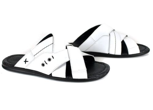 Teodor мъжки чехли бели естествена кожа