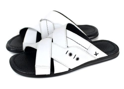 Teodor мъжки чехли бели естествена кожа