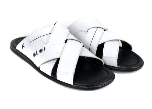 Teodor мъжки чехли бели естествена кожа