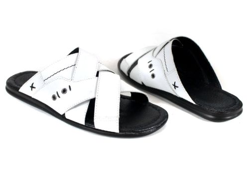 Teodor мъжки чехли бели естествена кожа