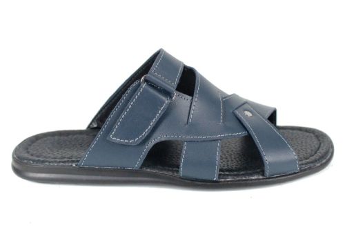 Мъжки чехли Ocean Sign от синя естествена кожа с велкро