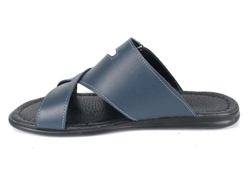 Мъжки чехли Ocean Sign от синя естествена кожа с велкро