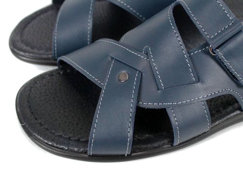 Мъжки чехли Ocean Sign от синя естествена кожа с велкро